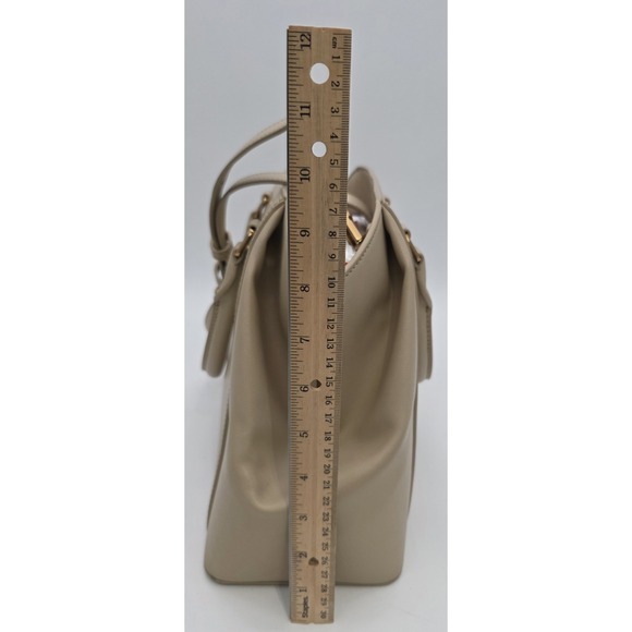 Charles & Keith Beige Leather Geometric Tote Crossbody Strap Gold Hardware #0352 - Picture 12 of 14